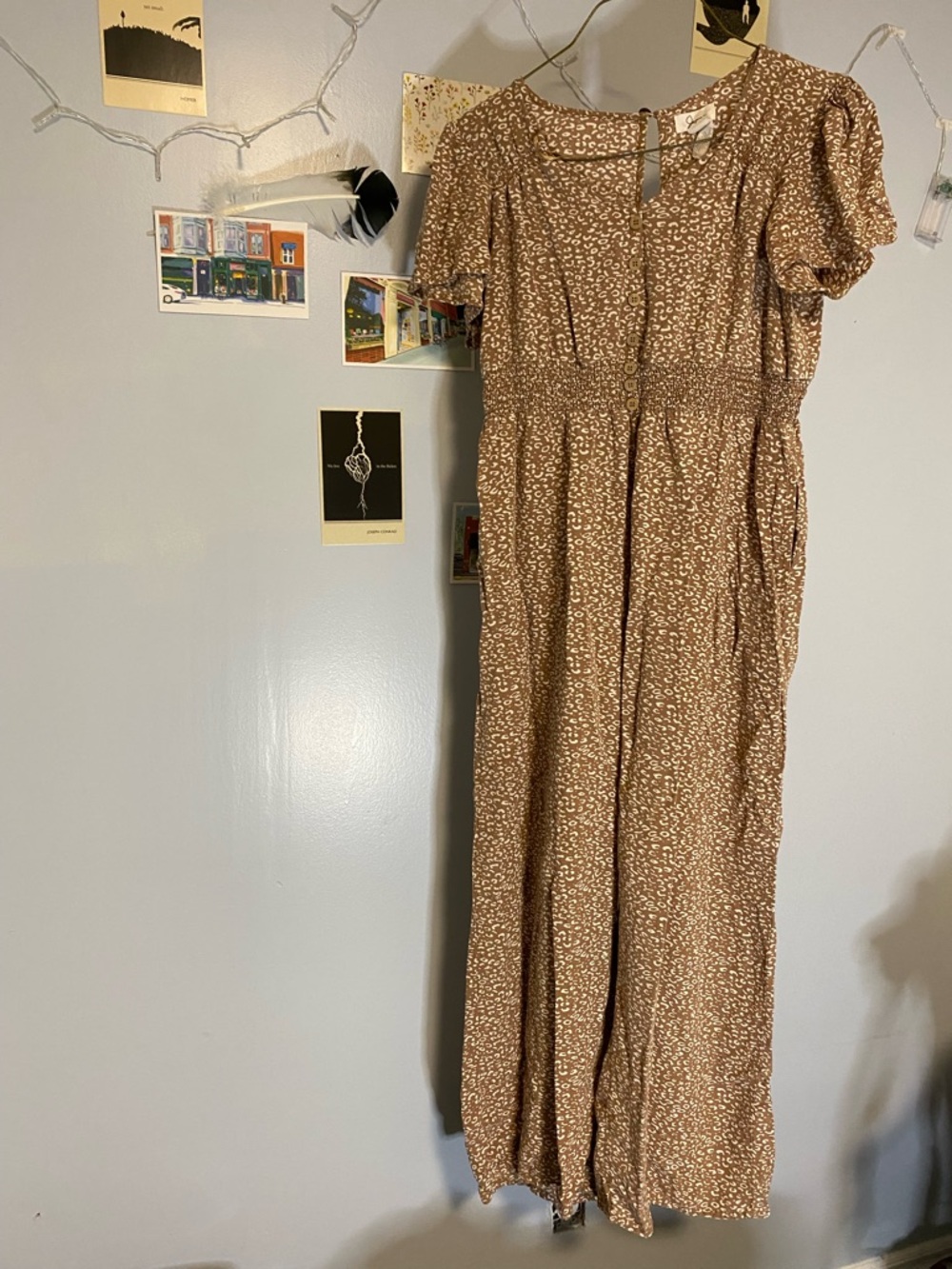 Japna Rose-Beige Printed Wide-Leg Jumpsuit